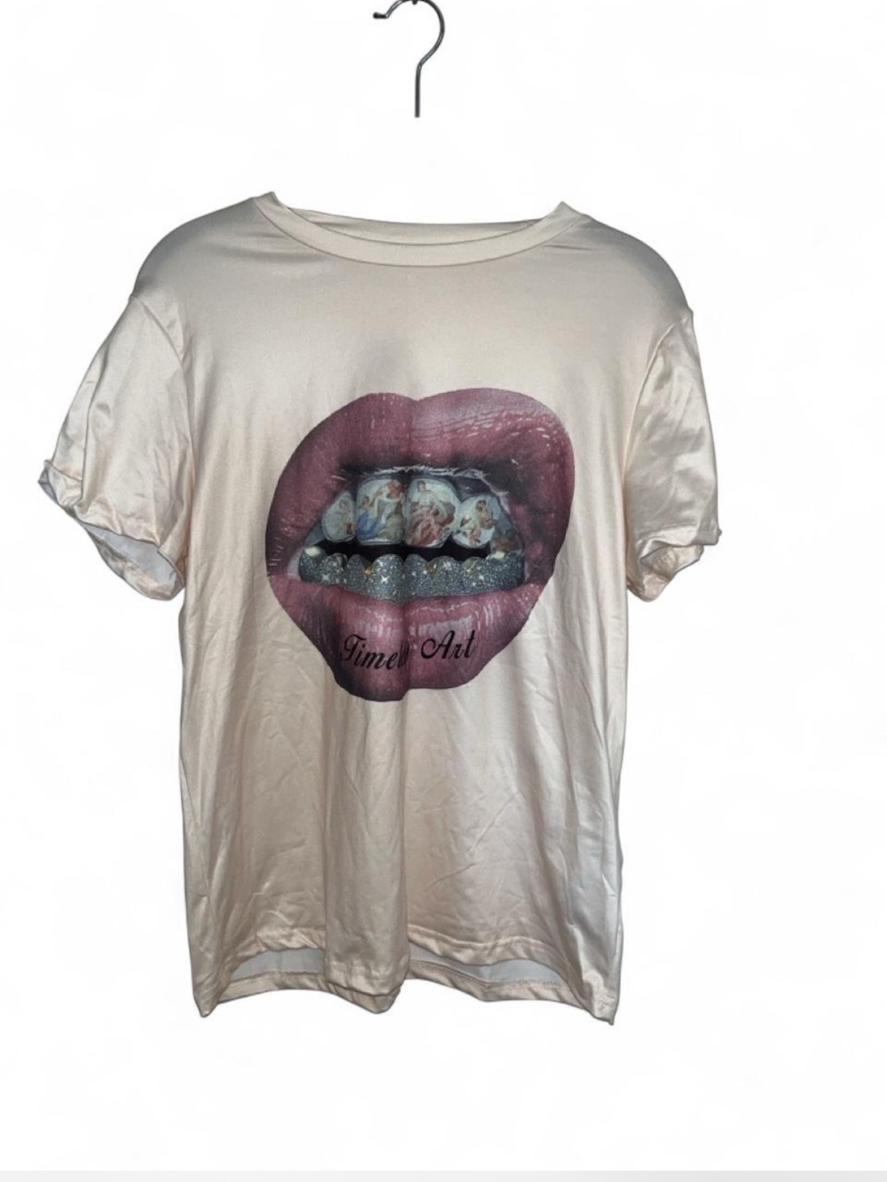 SHEIN Cream Graphic Lip Print Short Sleeve Tee